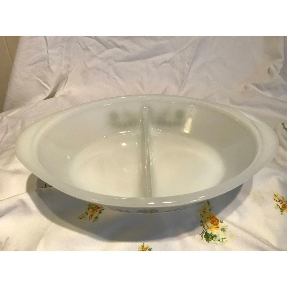 Vintage Glasbake Green Daisy Divided Casserole Dish - Mid‎ Century USA - Picture 2 of 5